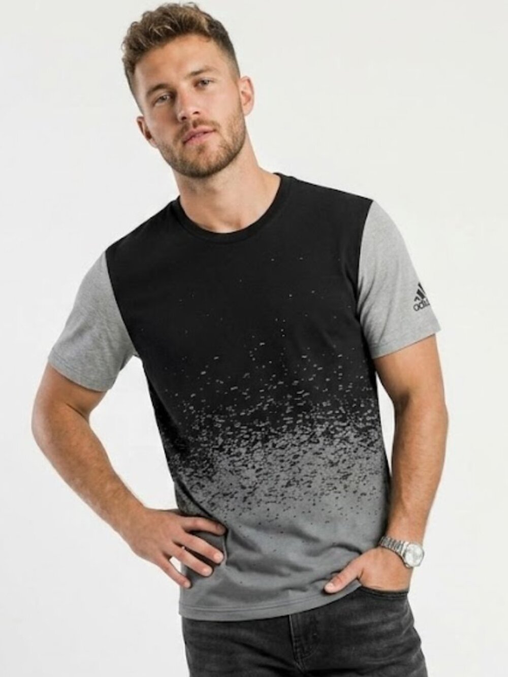 Adidas Speckled Graphic Tee | Black & Gray Fade | Medium
